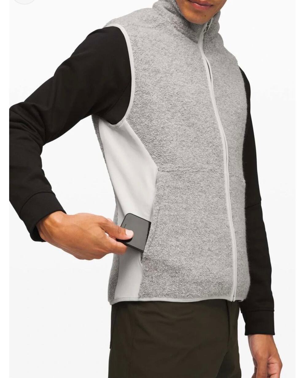 Lululemon Tundra Trek Full Zip Vest Wool Blend Performance Grey Men's Sz L